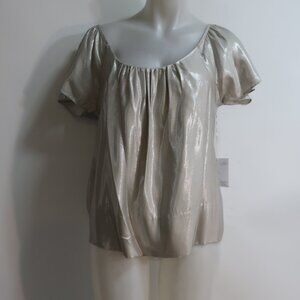 NWT Womens Madison Marcus Platinum Silver Short Sleeve Blouse M